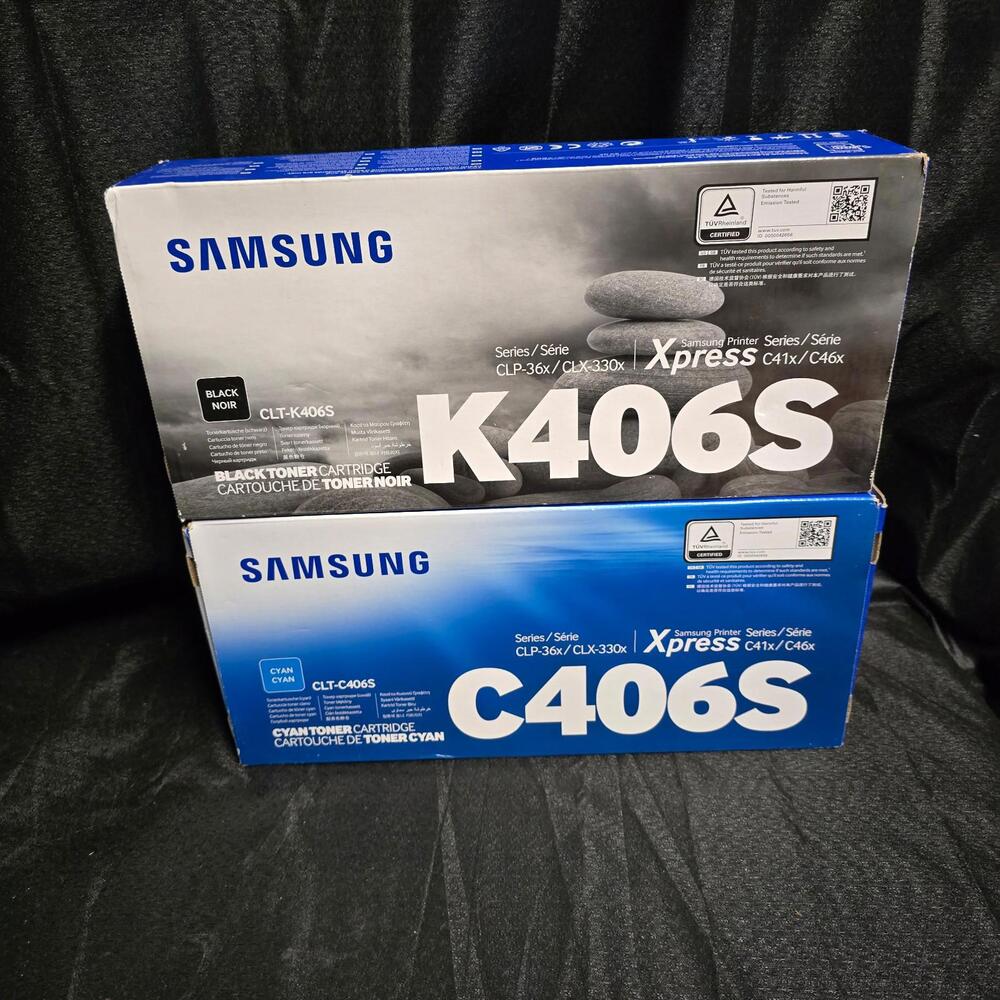 Samsung CLT-C406S & CLT-K406S Cyan/ Black Laser Toner New Open Boxes